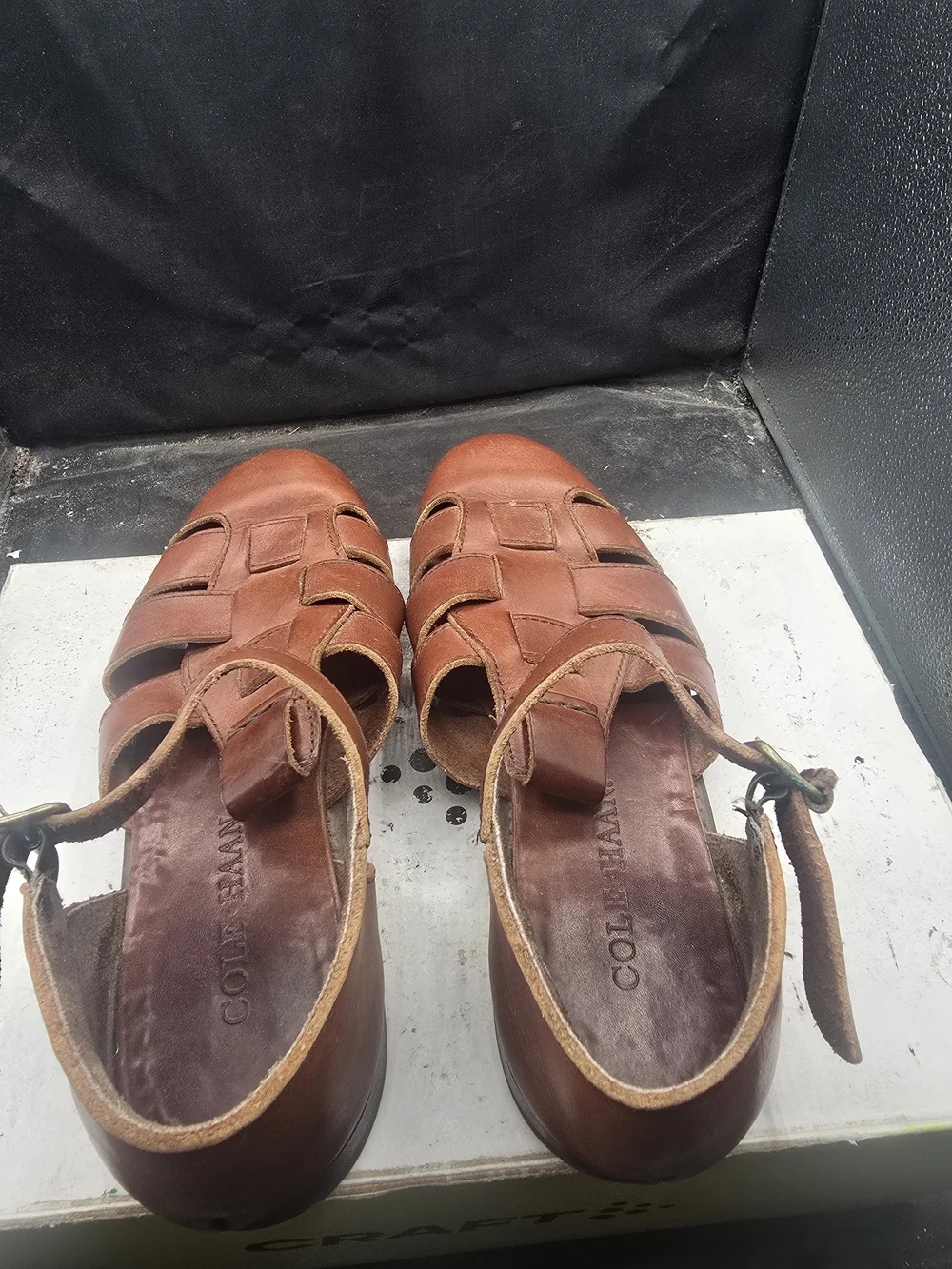 Cole Haan Brown Leather Fisherman Sandals with Buckle Strap